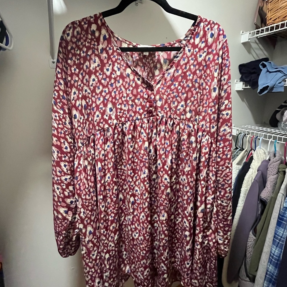 Source Unknown Red and Blue Patterned Tunic